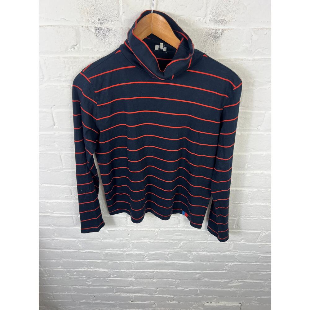 Kule Women's Striped Turtleneck Shirt Long Sleeves Navy Poppy Size Small